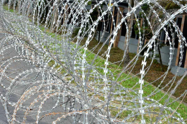 iron wire barricades during the demonstration