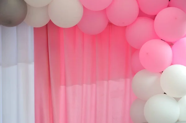 Balony Ramki Tle Puste Różowy Kurtyny — Zdjęcie stockowe