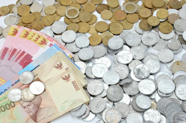 Latar Belakang Uang Kertas Dan Koin Indonesia — Stok Foto