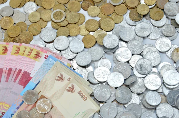 Latar Belakang Uang Kertas Dan Koin Indonesia — Stok Foto