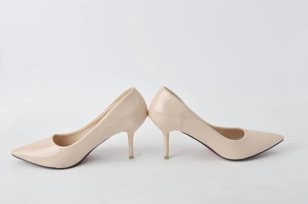 Beige High Heel Shoes White Background — Stock Photo, Image