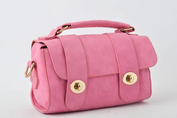 Pink Leather Bag White Background — Stock Photo, Image