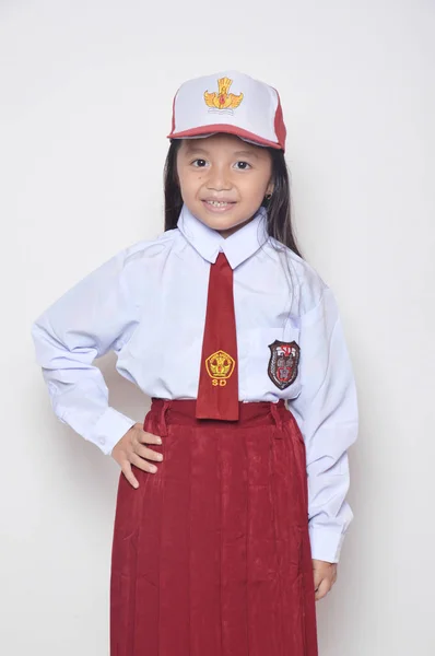 Uitdrukking Aziatisch Meisje Met Basisschool Uniform — Stockfoto