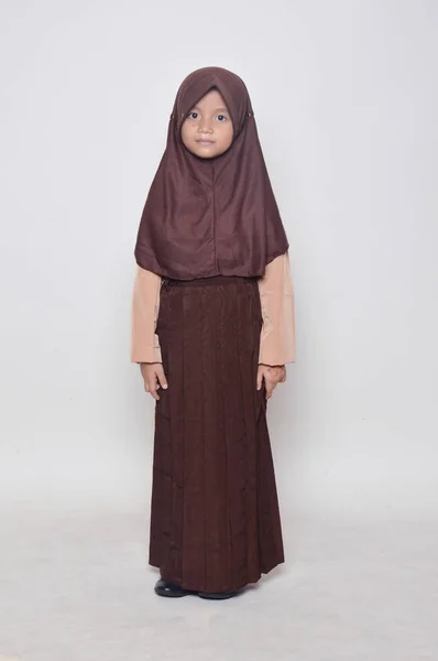Výraz Asijské Malé Dívky Skautskou Uniformu — Stock fotografie
