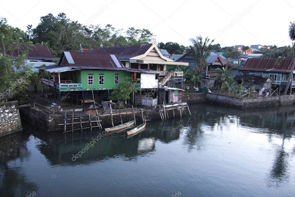 village on the outskirts Karajae river at Pare-pare Indonesia