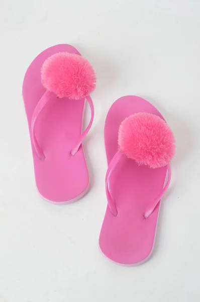 Rosa Söt Flip Flops Vit Bakgrund — Stockfoto