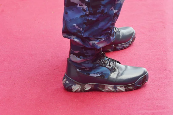 Detailed Black Military Boots — Stock Photo, Image