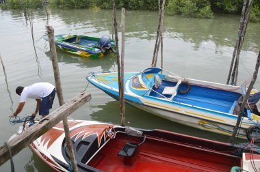 Tarakan - Endonezya, 26 Ekim 2016: Üst görüşlü sürat teknesi 