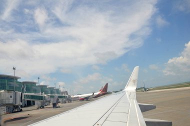 Balikpapan, Endonezya - 18 Ağustos 2016: Balikpapan Endonezya 'daki Sultan Aji Mujhammad Süleyman uçağı