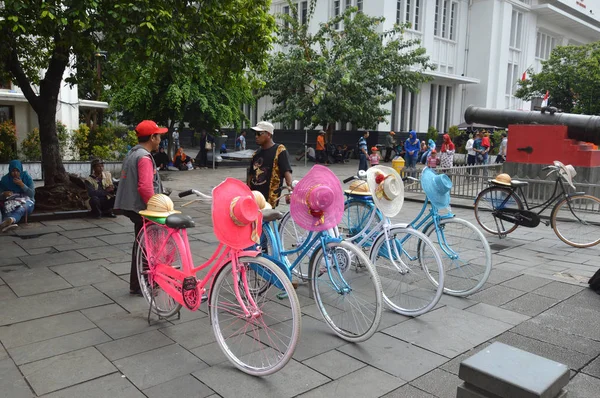 Jakarta Indonesien Augusti 2016 Färgglada Cykel Uthyrning Kota Tua Eller — Stockfoto