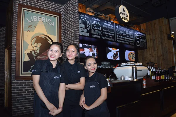 Jakarta Indonesien Augusti 2016 Tre Vackra Asiatiska Unga Kvinnor Café — Stockfoto