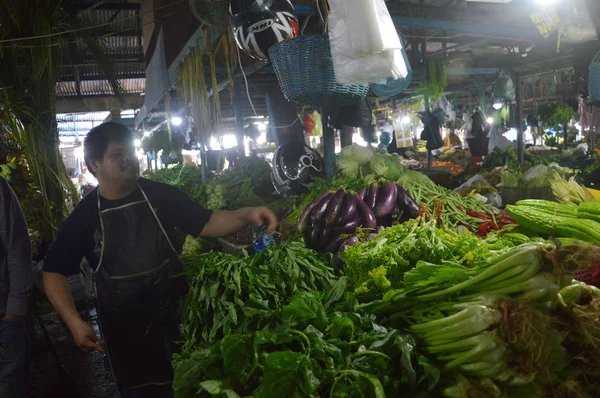 Tarakan Indonesia Marzo 2017 Gusher Mercado Tradicional Verduras Pescado Ciudad — Foto de Stock