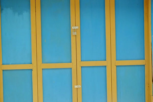 Blue Yellow Wooden Doors — Stock Photo, Image