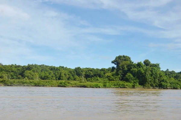 Village Panoramique Bord Rivière Bornéo Indonésie — Photo