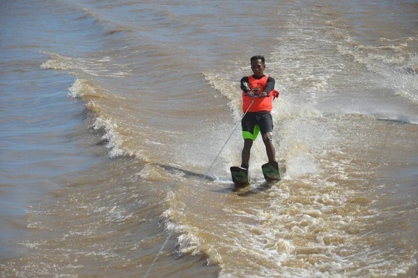 Tarakan Tanjung Selor Indonesia April 2017 Breaking Muri Water Skiing — Stock Photo, Image