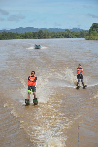 Tarakan Tanjung Selor Indonesia April 2017 Breaking Muri Water Skiing — Stock Photo, Image