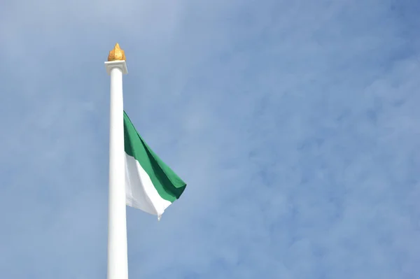 Green White Flag White Pole Blue Sky — Stock Photo, Image
