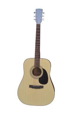 beyaz arkaplanda izole edilmiş ahşap klasik akustik gitar