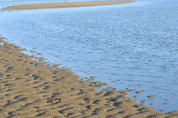 Υφή Και Σχέδιο Της Επιφάνειας Της Άμμου Στην Παραλία Χαμηλή — Φωτογραφία Αρχείου