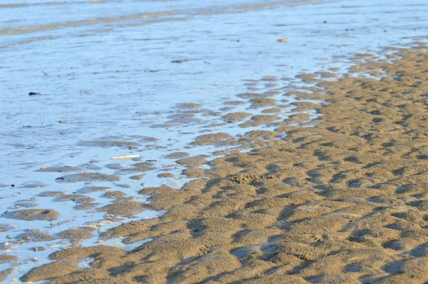 Textura Padrão Superfície Areia Praia Maré Baixa — Fotografia de Stock