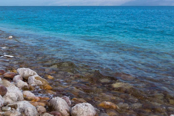 Het zout op de stenen, de kust van de dode zee in Israël — Stockfoto