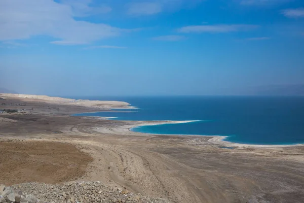 A foto panorâmica do Mar Morto em Israel a partir da montanha masada — Fotografia de Stock