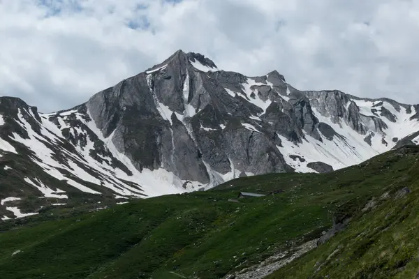 Mooie Groene Vallei Met Sneeuw Overdekte Bergtoppen Zwitserse Alpen — Stockfoto