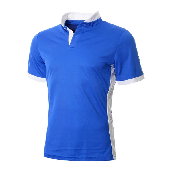 Camisa Deportiva Azul Blanca Aislada Blanco —  Fotos de Stock