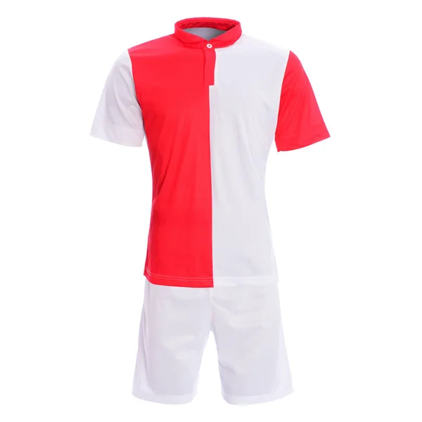 Fútbol Rojo Blanco Jersey Frente Aislado Blanco —  Fotos de Stock