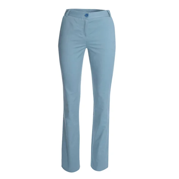 Pantalones Femeninos Azul Claro Sobre Fondo Blanco —  Fotos de Stock