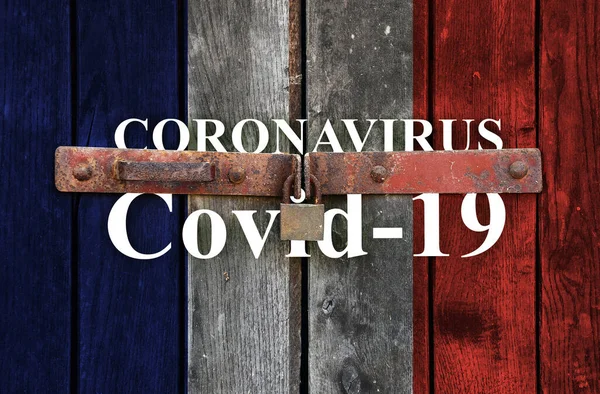 Francia Bandiera Con Lucchetto Simboleggia Quarantena Coronavirus — Foto Stock