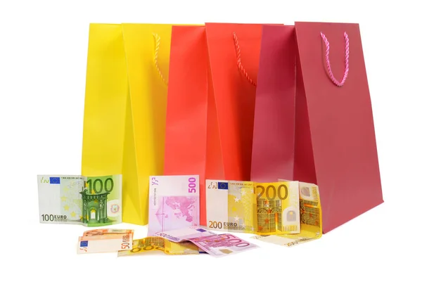 Avro parasıyla alışveriş torbaları.