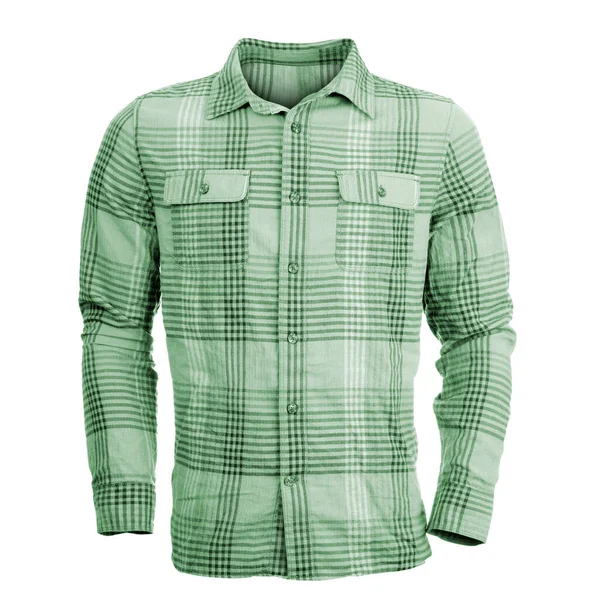 Зеленая Мужская Клетчатая Рубашка Белом Фоне — стоковое фото