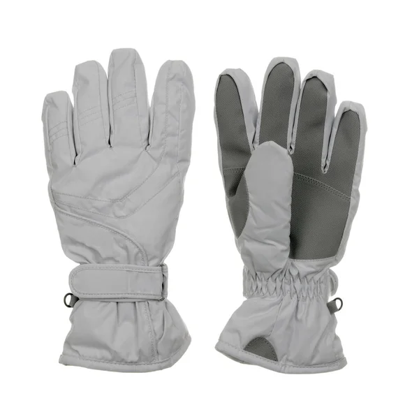 Gants Hiver Gris Isolés Sur Fond Blanc — Photo