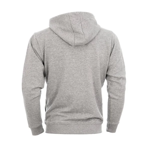 Gri tişörtlü adam arkadan fotoğraflanmış ve beyaz arka planda izole edilmiş.