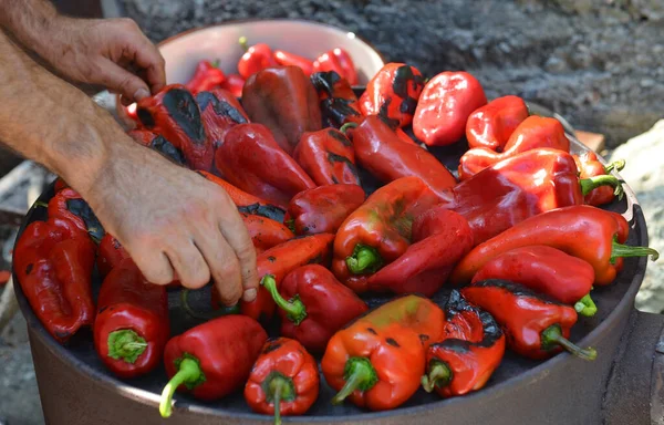 Pimentos Vermelhos Assados Grelha Artesanal — Fotografia de Stock