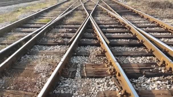 I binari dei treni si intersecano sulla ferrovia — Video Stock