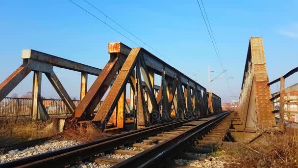 Railway tracks on the bridge — Stock Video