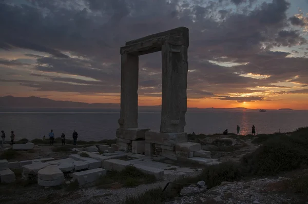 Monumento Portara Atardecer Isla Naxos Grecia — Foto de Stock