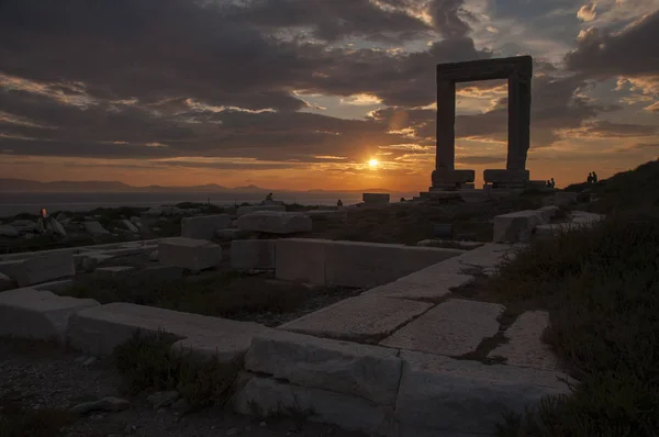 Monumento Portara Atardecer Isla Naxos Grecia — Foto de Stock