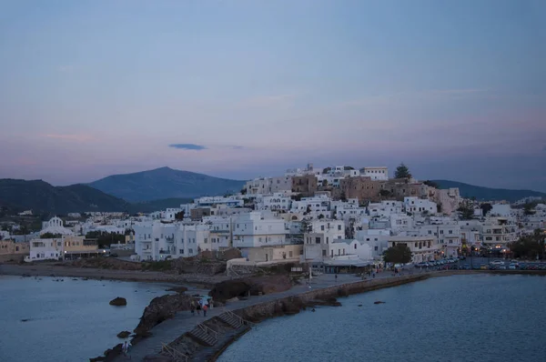 Pohled Přes Město Naxos Soumraku — Stock fotografie