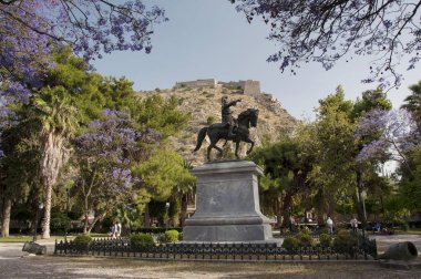 Nafplio town, Greece - 02.06.2016. : Horseman monument in the park of the Nafplio town at Peloponnese in Greece clipart