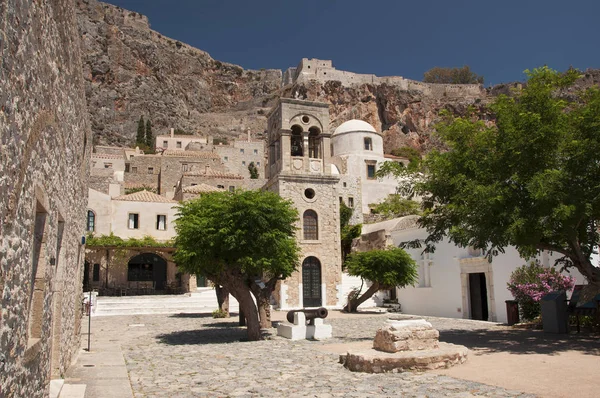 Small Plateau Hidden Town Monemvasia Medieval Time Placed Rock Peninsula — Stock Photo, Image