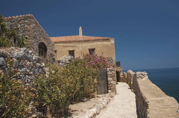 Street Hidden Town Monemvasia Medieval Time Placed Rock Peninsula Peloponnese — Stock Photo, Image