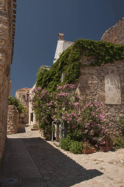 Ulice Města Hidden Monemvasia Středověké Doby Umístěna Poloostrově Skála Peloponésu — Stock fotografie