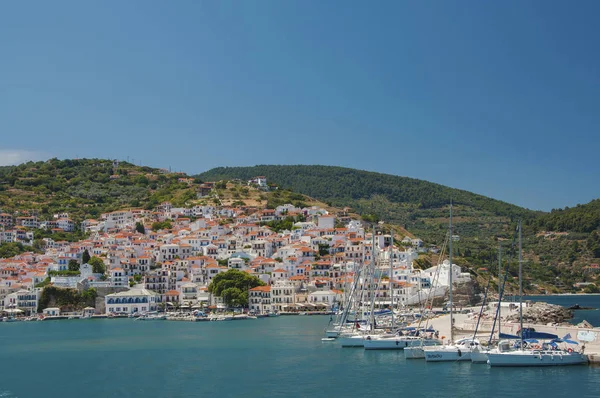 Blick Über Die Stadt Skopelos Auf Der Insel Skopelos Griechenland — Stockfoto