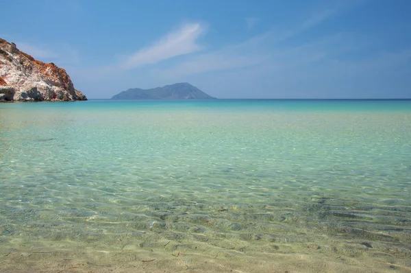Turkusowe Laguny Plathiena Plaża Milos Island Grecji — Zdjęcie stockowe