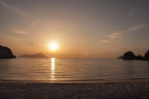 Widok Zachód Słońca Platenia Wyspie Milos Grecji — Zdjęcie stockowe