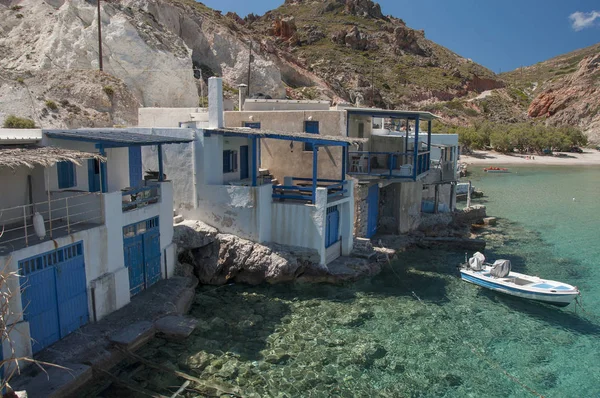 Maisons Colorées Pêcheur Siromata Village Firopotamos Île Milos Grèce — Photo