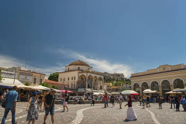 Atene Grecia 2019 Piazza Centrale Nel Famoso Quartiere Monastiraki — Foto Stock